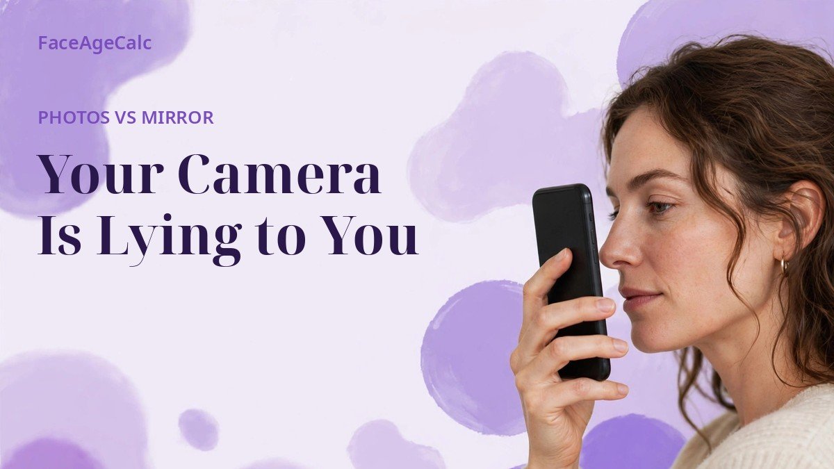 A woman holding a smartphone close to her face to take a selfie — close phone lenses distort facial proportions